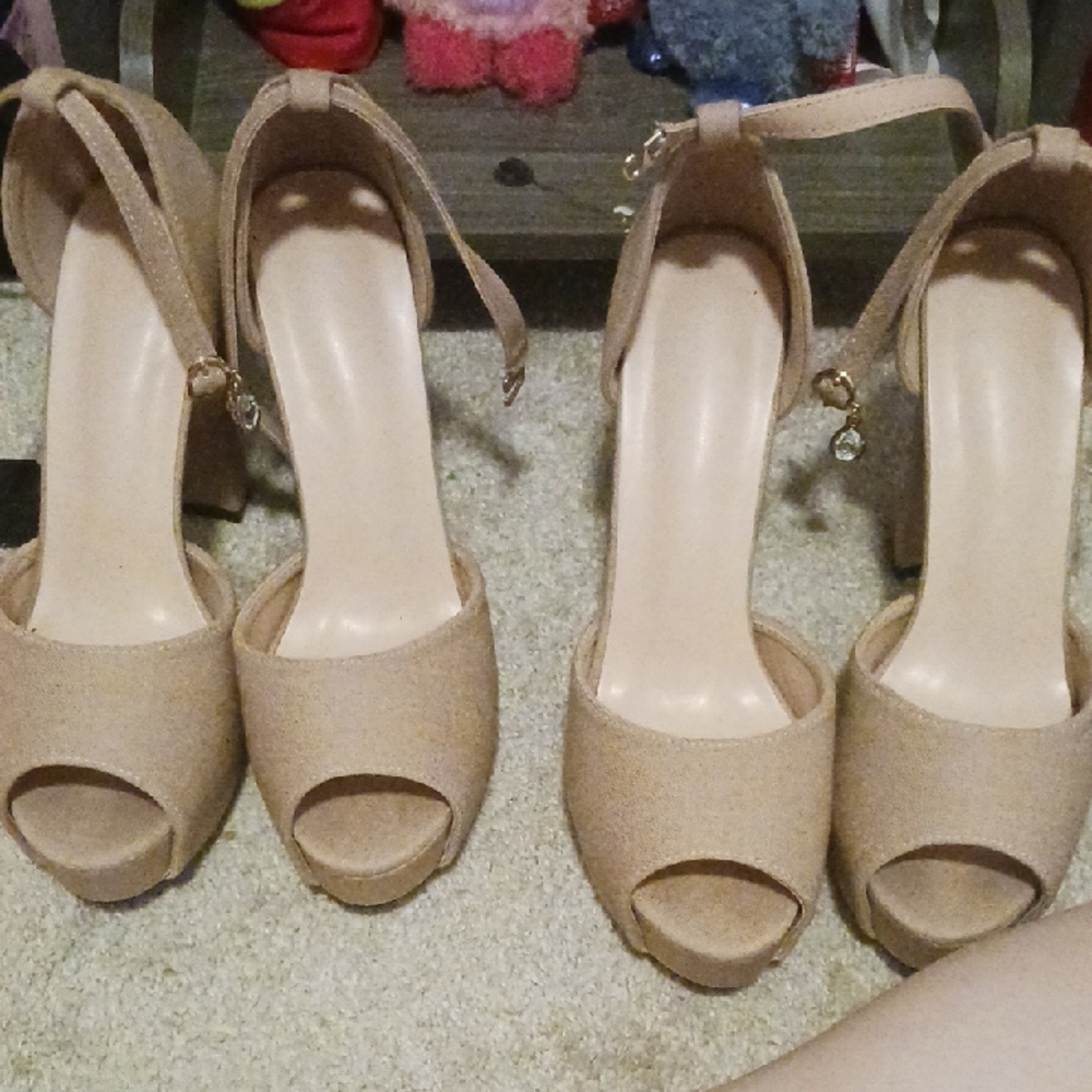 SHEIN Tan Suede Peep-Toe Heels
